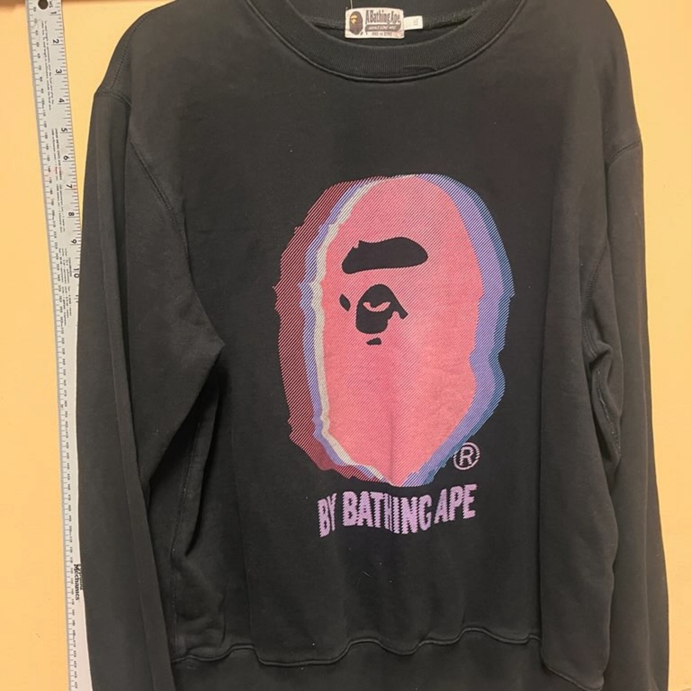 A Bathing Ape Black Crewneck Sweatshirt with Pink Graphic